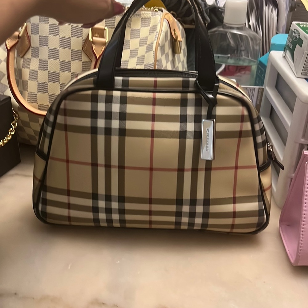 Burberry Beige and Black Checkered Tote